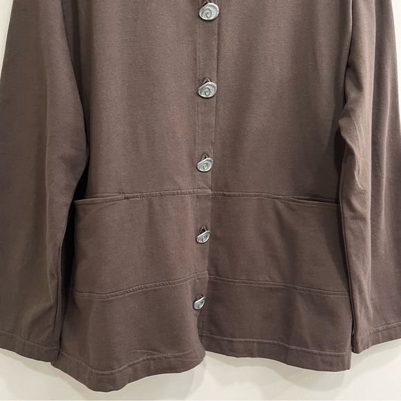 White Lotus by Neon Buddha chocolate brown button front jacket cotton spandex M - Picture 3 of 7